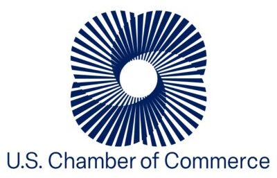 Logo with a blue spiral design and text 'Chamber of Comm'.